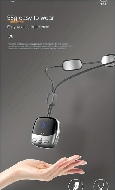 Red mini portable cervical massager with a pendant design, featuring an LCD screen and control buttons. - Image 8
