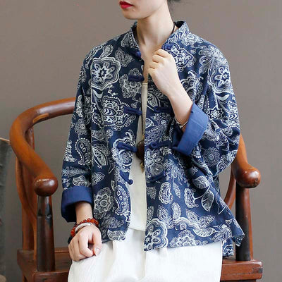 Cardigan Étnico de Algodón y Lino para Mujer - Azul Calicó - Image 2