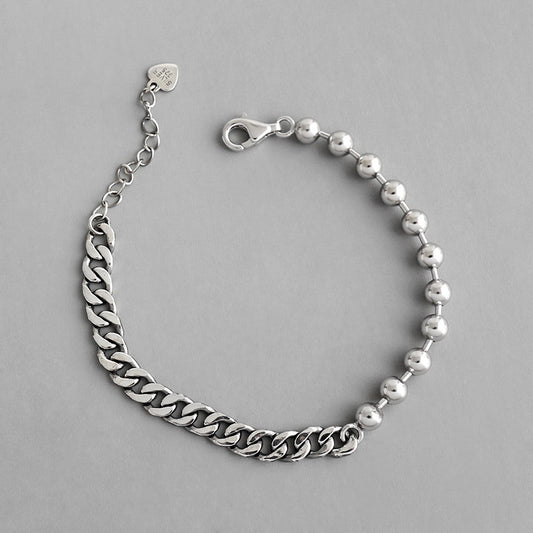 Pulsera de Plata Esterlina con Cadena de Bolitas Efecto Desgastado - Image 2