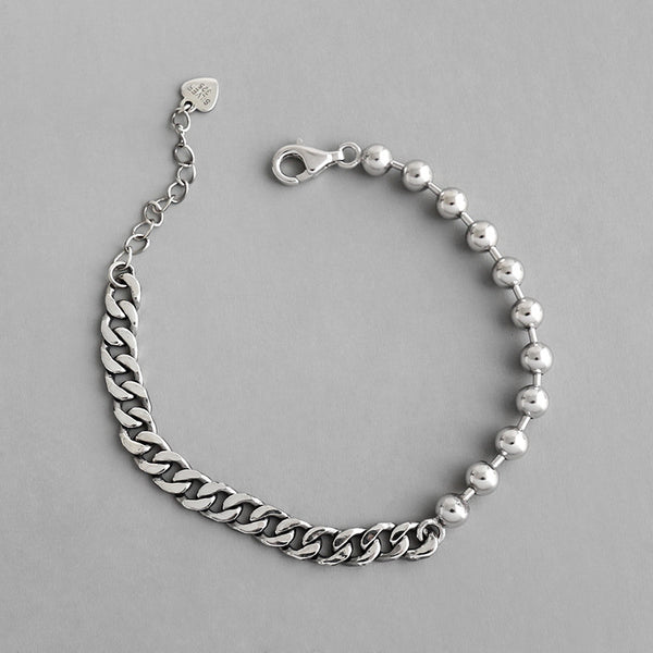 Pulsera de Plata Esterlina con Cadena de Bolitas Efecto Desgastado