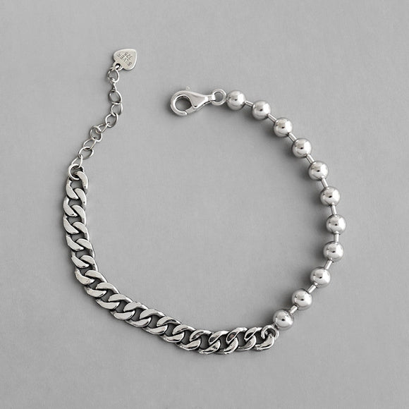 Pulsera de Plata Esterlina con Cadena de Bolitas Efecto Desgastado