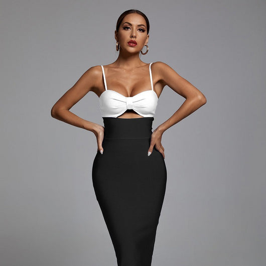 Vestido Largo Bandage Elegante con Escote V y Diseño Hueco en Cintura - Image 9