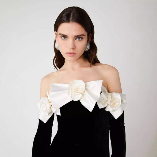 Vestido Largo de Terciopelo Negro con Cola Sirena - Image 2