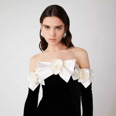 Vestido Largo de Terciopelo Negro con Cola Sirena - Image 2