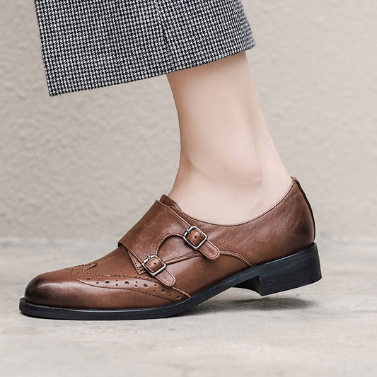 Zapatos de Cuero Estilo Brogue Clásico Retro para Mujer