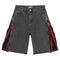 Shorts Vaquero Retro Negro y Rojo con Doble Cierre Lavado Vintage