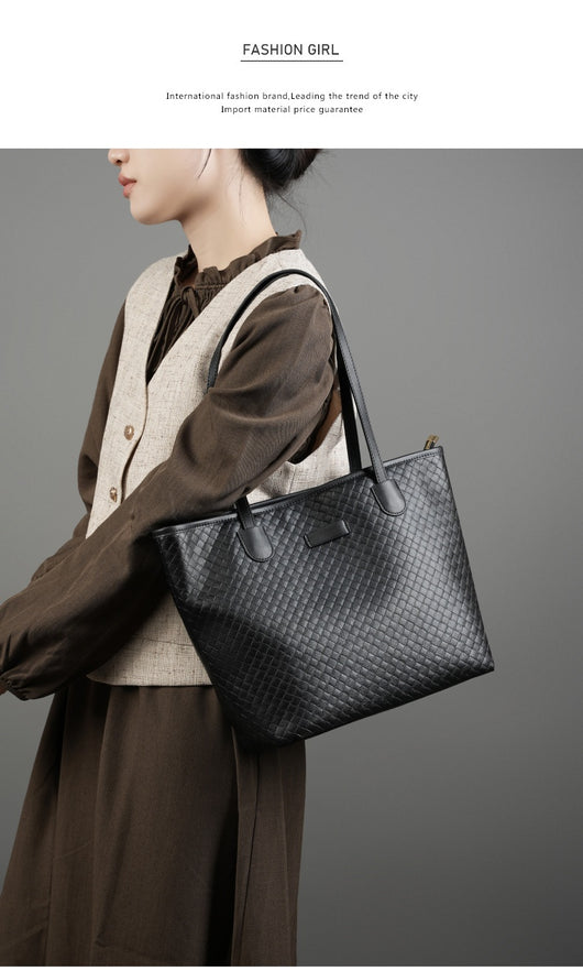 Bolsa de Cuero Genuino con Tejido - Diseño Versátil de Un Hombro para Mujer - Image 9