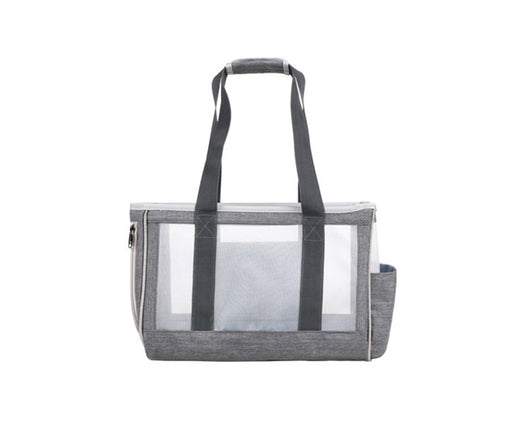 Navy blue portable pet carrier bag with mesh windows, top handles, and a side pocket for small dogs or cats. - Image 18