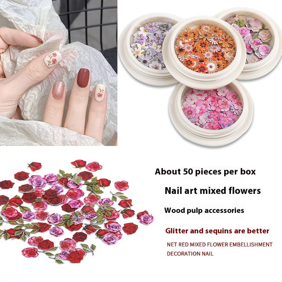 Stickers de Uñas con Flores de Pulpa de Madera - Accesorios DIY para Nail Art