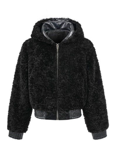 Chaqueta Hoodie de Piel Sintética con Detalles de Cuero - Image 6