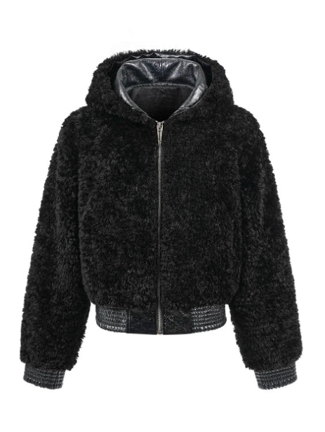 Chaqueta Hoodie de Piel Sintética con Detalles de Cuero - Image 6