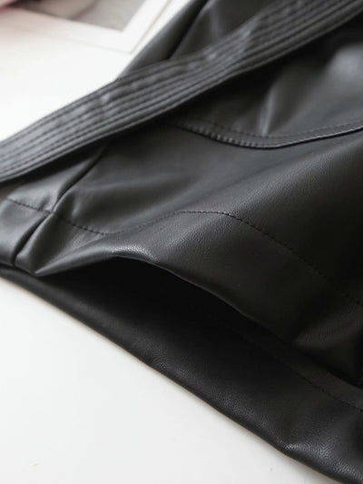 Pantalón de Cuero Ajustado con Cinturón Encaje Versátil para Mujer - Image 7