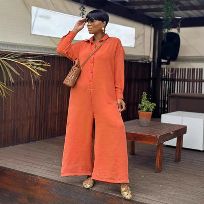 Jumpsuit Casual Holgado Cuello Redondo Manga Larga Pierna Ancha - Image 2