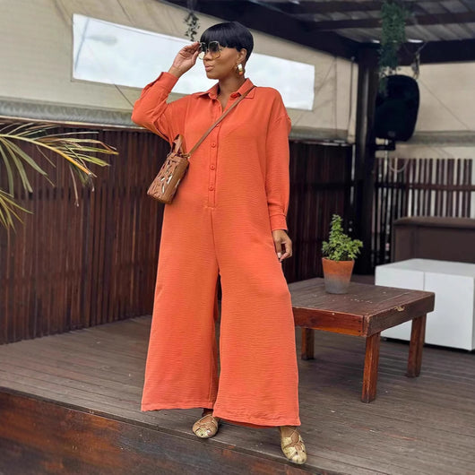 Jumpsuit Casual Holgado Cuello Redondo Manga Larga Pierna Ancha - Image 2
