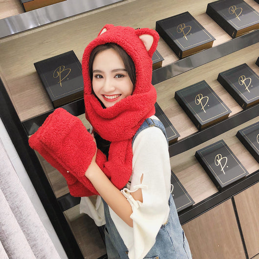 Gorro y Bufanda Cálidos con Orejas de Gato - Conjunto Coreano para Invierno - Image 5