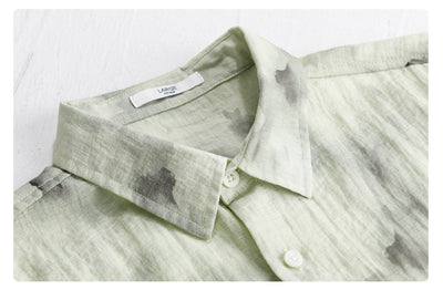 Camisa de Lino Estampada Manga Corta Fresca para Verano - Image 12
