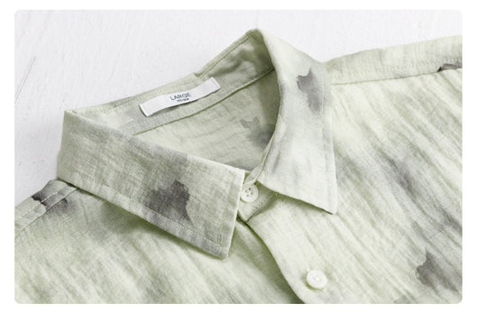 Camisa de Lino Estampada Manga Corta Fresca para Verano - Image 12