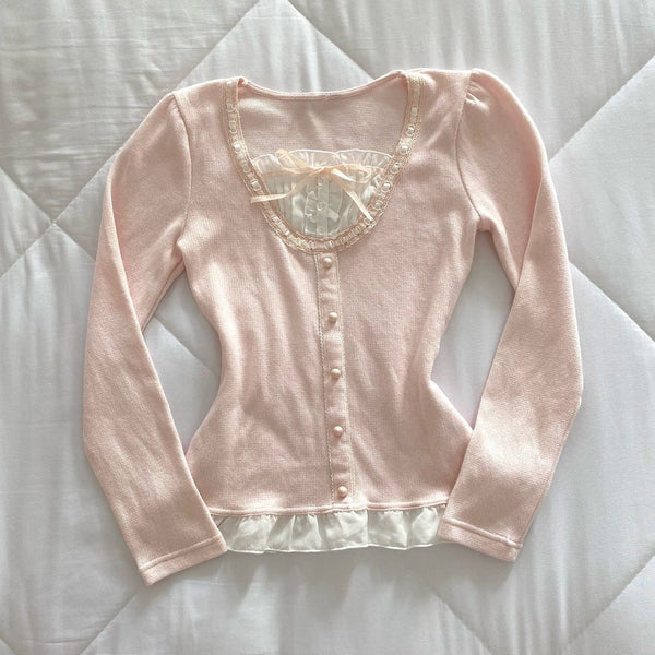 Blusa Manga Larga Rosa Suave para Primavera Temprana - Image 3