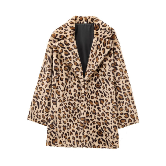 Abrigo Leopardo Efecto Pelaje Sintético Largo Medio