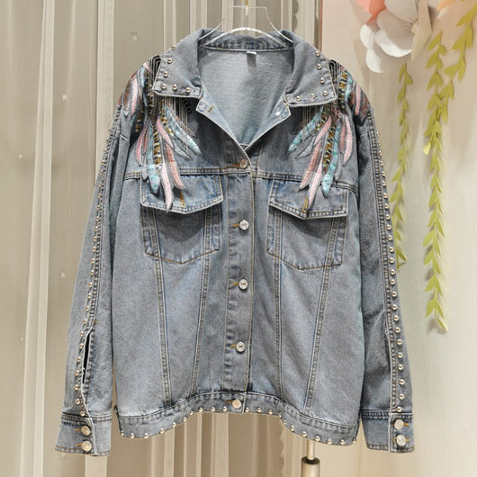 Chaqueta Denim con Alas Bordadas - Estilo Versátil y Casual - Image 7