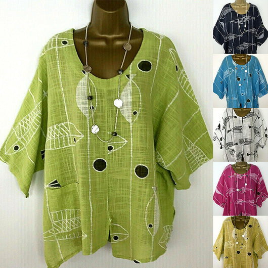 Camiseta de Algodón y Lino Estampada Multicolor - Image 8