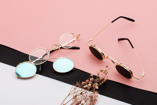 Retro round sunglasses with vibrant red lenses and a black metal frame, featuring a unique flip-up design. - Image 13