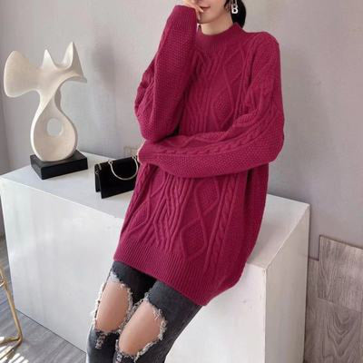 Suéter Retro Tejido Lazy Wind Rojo con Detalle Trenzado para Mujer - Image 4