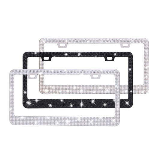 Marco Cromado para Placa de Licencia con Cristales Brillantes - Diseño Acrílico Premium