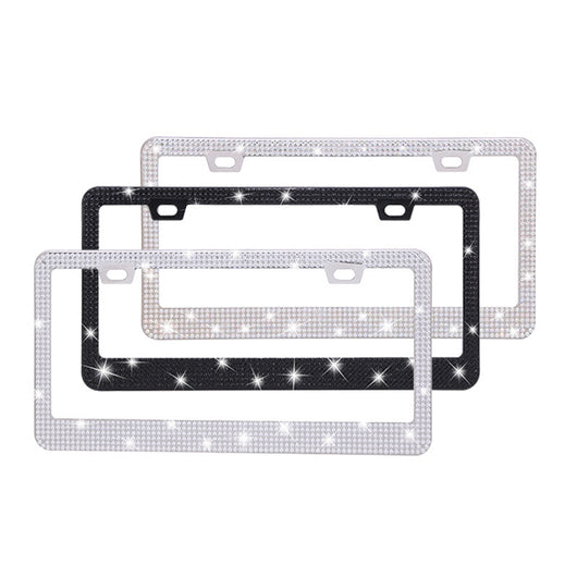 Marco Cromado para Placa de Licencia con Cristales Brillantes - Diseño Acrílico Premium