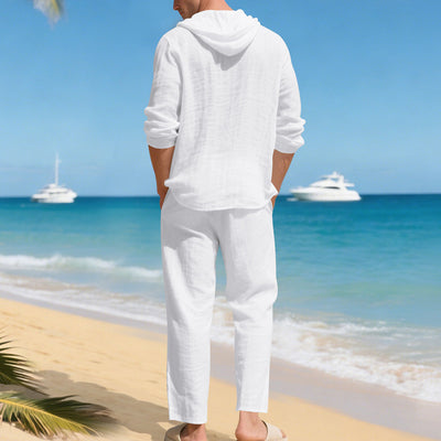 Conjunto de Camisa y Pantalón de Lino Holgado con Capucha - Comodidad Respirante - Image 15