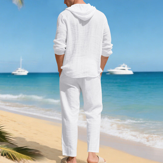 Conjunto de Camisa y Pantalón de Lino Holgado con Capucha - Comodidad Respirante - Image 15