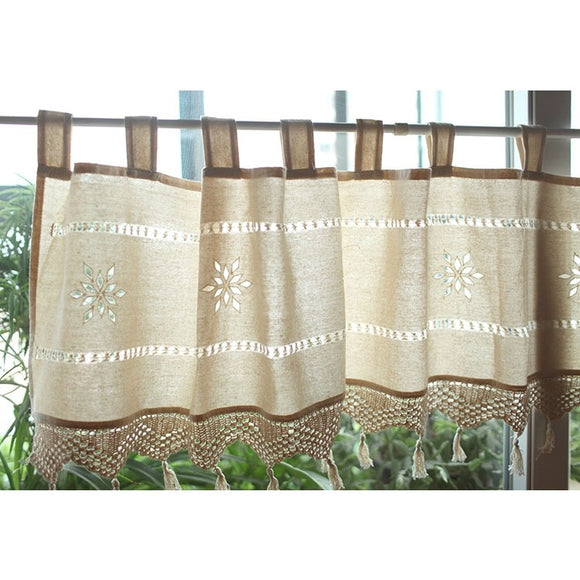 Cortina de Lino y Algodón Tejido a Crochet con Varilla para Café