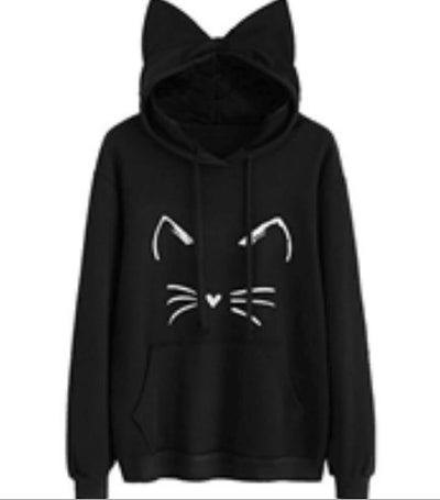 Sudadera con Capucha Estampado Gato para Mujer