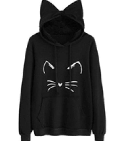 Sudadera con Capucha Estampado Gato para Mujer