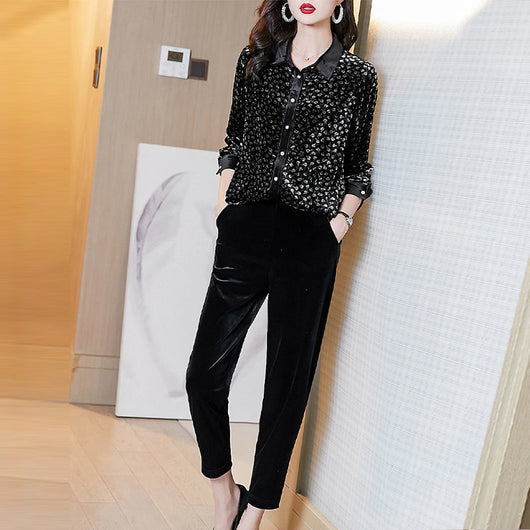 Blusa Larga de Terciopelo Dorado Estilo Francés para Mujer - Image 8
