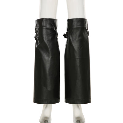 Calentador de Pierna Cuero Negro con Hebilla Metal Punk - Image 10