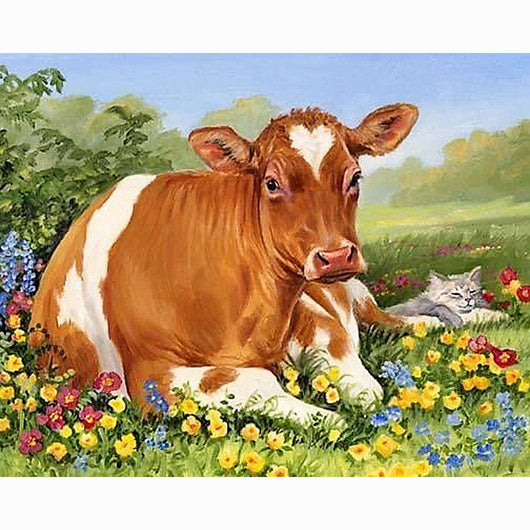 Cuadro de Vaca Diamantado - Bordado Artesanal