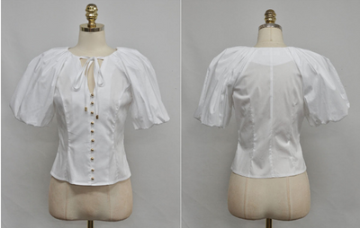 Conjunto Elegante Blusa Manga Abullonada y Falda Cintura Alta con Cordones - Image 7