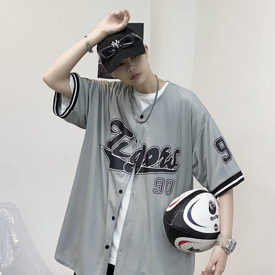 Cardigan Hip Hop Estilo Béisbol de Manga Corta para Hombre - Image 7