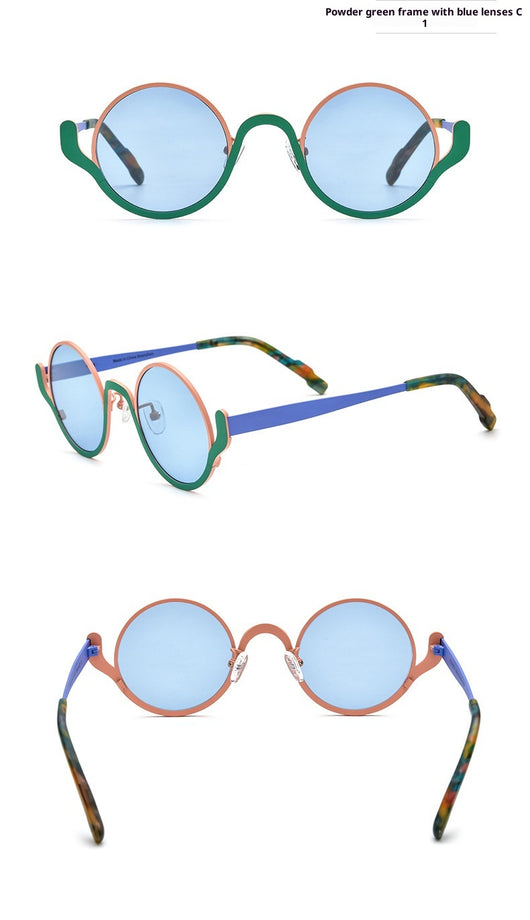 Lentes de Sol Mujer Bloques de Color Titanio Puro Diseño Redondo - Image 14