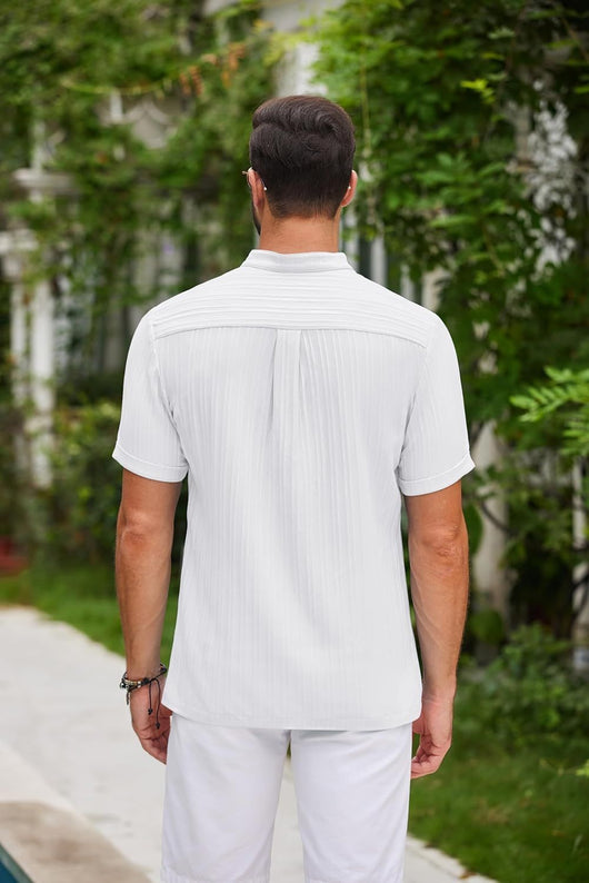 Polo Casual de Verano para Hombre - Cuello Mao, Manga Corta, Diseño a Rayas - Image 12