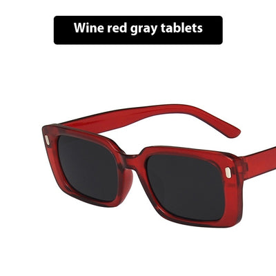 Women's retro hip hop fashion sunglasses with bright black frames, dark gray rectangular lenses, and gold accents. - Image 5