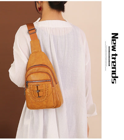 Bolso de Cuero PU Texturizado con Compartimento en el Pecho - Image 30