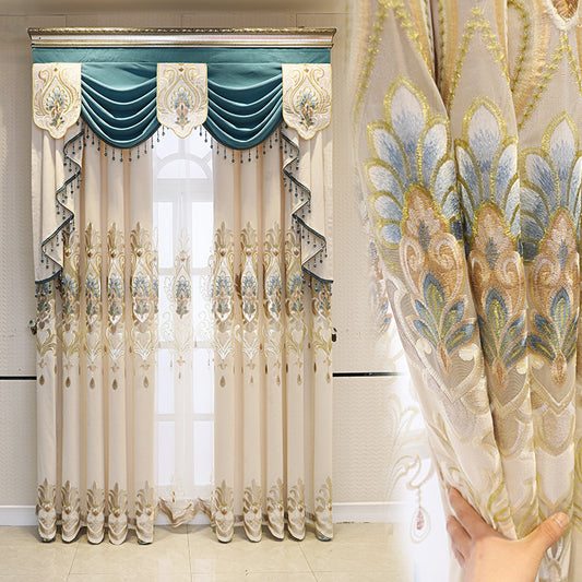 Cortinas Europeas de Lujo con Bordado Hueco de Flores para Sala de Estar