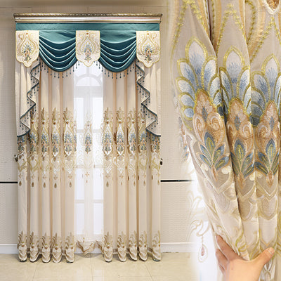 Cortinas Europeas de Lujo con Bordado Hueco de Flores para Sala de Estar
