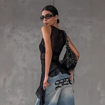 Top Maxi de Tul Negro con Volantes - Image 3