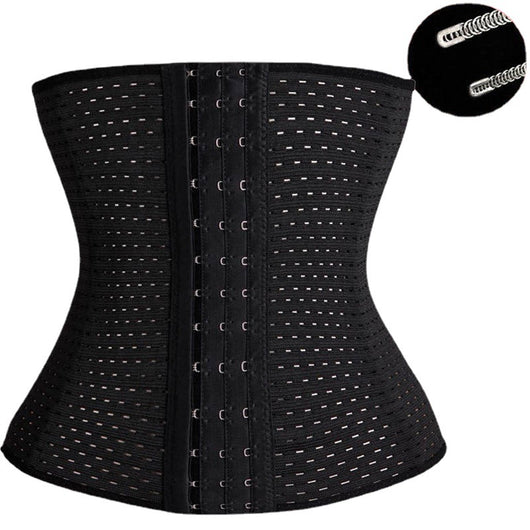 Beige steel-boned waist trainer corset with a hook-and-eye front closure and perforated, breathable fabric. - Image 8