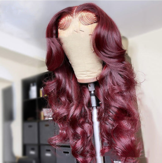 Peluca Sintética Rizada Vino Tinto con Encaje Frontal - Cabello Largo y Voluminoso - Image 3