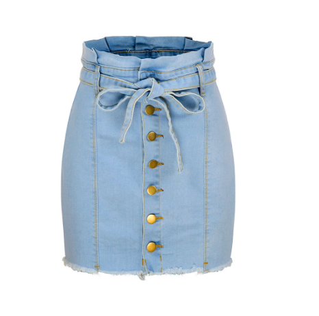 Falda Denim Cintura Alta con Cordones y Tela Elástica