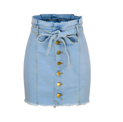 Falda Denim Cintura Alta con Cordones y Tela Elástica